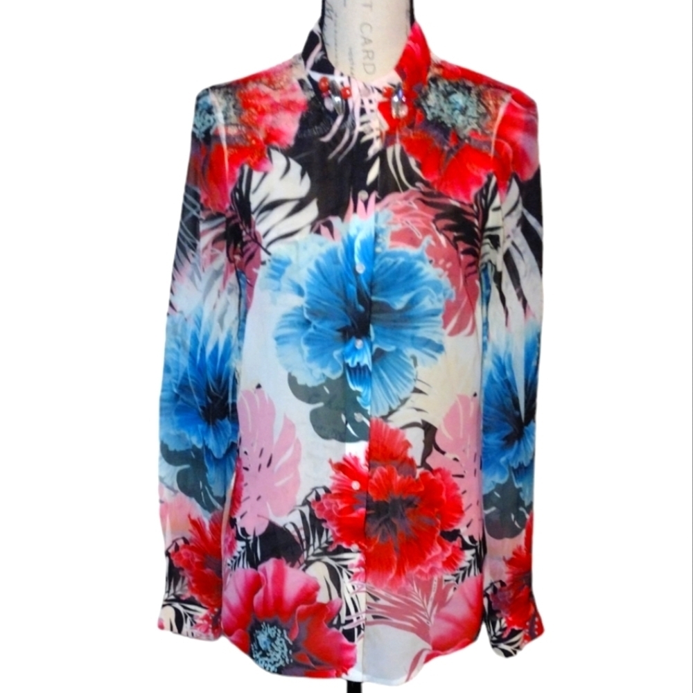 Guess Chiffon Jewel Embellished Blouse